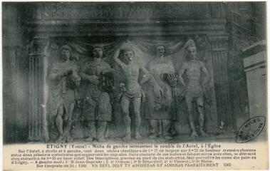 1 vue Étigny (Yonne). Niche de gauche surmontant le retable de l'autel, à l'église.