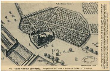 1 vue N°3. Sens ancien (environs). Vue perspective du château et du parc, au XVIIe siècle.