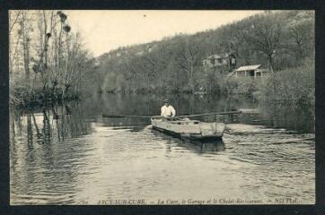 1 vue 80. Arcy-sur-Cure. La Cure, le garage et le châlet restaurant.