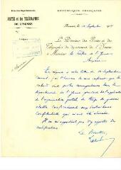 ouvrir dans la visionneuse : 1 vue Lettre du directeur des postes et télégraphes de l'Yonne au préfet